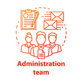istock Administration team concept icon. Organization department idea thin line illustration. Office managers team. Company staff. Corporate management personnel. Vector isolated drawing 1214685474