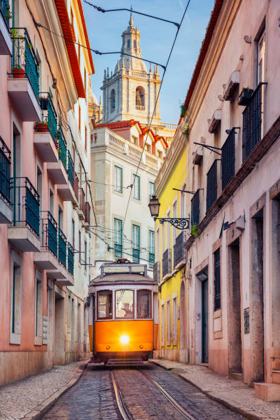 Lisbon, Portugal. Cityscape image of street of Lisbon, Portugal with yellow tram. lisbon photos stock pictures, royalty-free photos & images