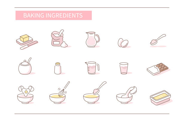 ilustraciones, imágenes clip art, dibujos animados e iconos de stock de ingredientes para hornear - sugar spoon salt teaspoon