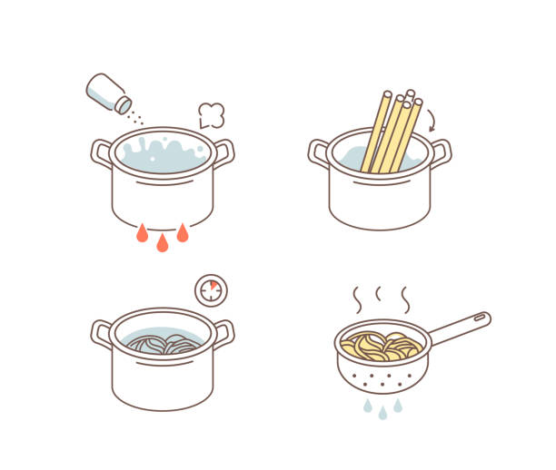 ilustrações de stock, clip art, desenhos animados e ícones de pasta cooking - boiling water