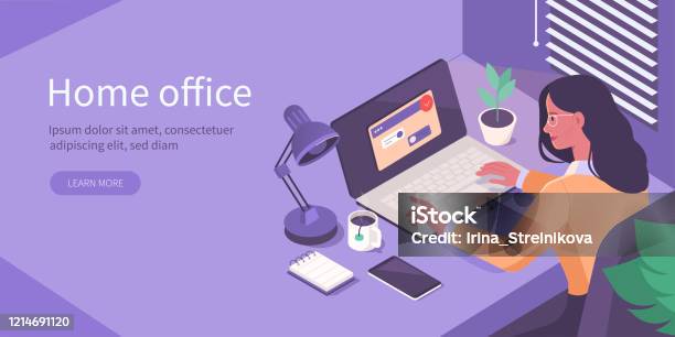 Home Office Isometric Stock Illustration - Download Image Now - Working, Computer, Occupation