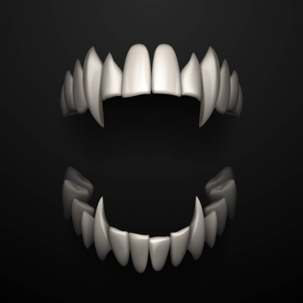 Open jaws with big fangs on black background Open jaws with big fangs on black background in vector vampire stock illustrations