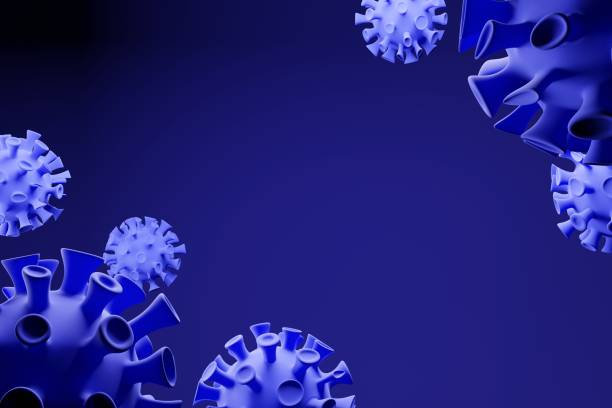 istock Coronavirus disease COVID-19 medical 3D render infection.Virus protection covid19 molecule on blue.Dangerous asian ncov corona virus, dna, pandemic risk background design 1214694604