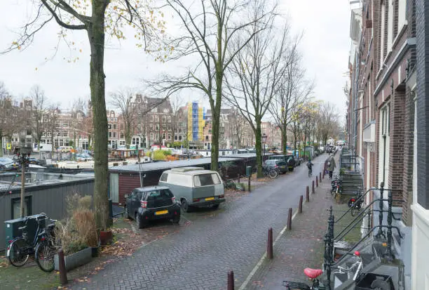 Photo of Amsterdam streets in a residential area.