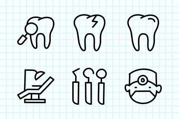 dental doodle zeichnung - dentist dentist office dentists chair cartoon stock-grafiken, -clipart, -cartoons und -symbole