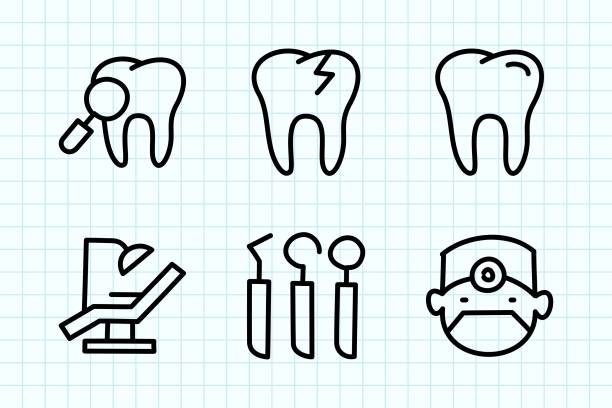 ilustrações de stock, clip art, desenhos animados e ícones de dental doodle drawing - dentist dentist office dentists chair cartoon