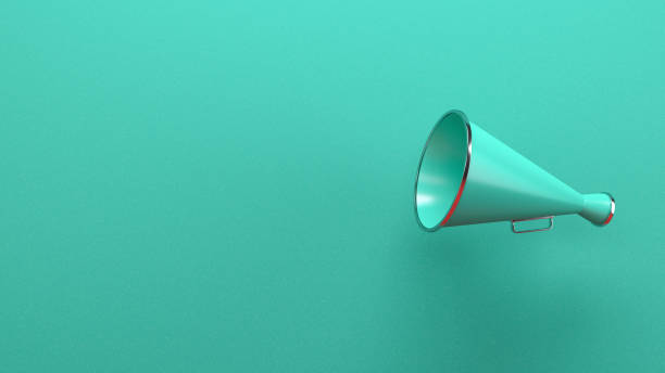 Megaphone 3d rendering of megaphone on green color background. Advertisement, announcement message. classified ad audio stock pictures, royalty-free photos & images