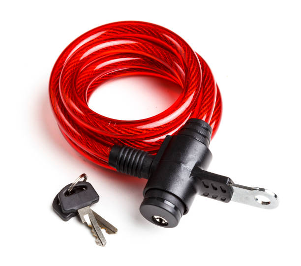 istock Steel cable lock for bicycle anti-theft security. 1214701869