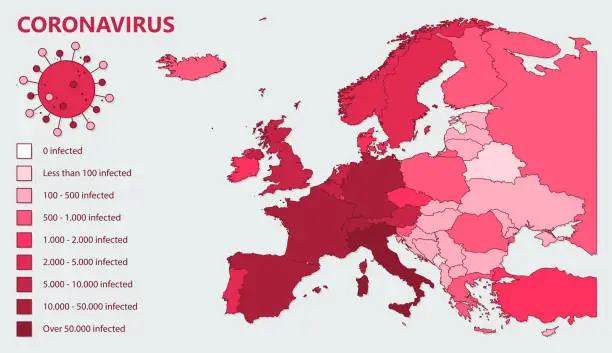 Vector illustration of Coronavirus in Europe