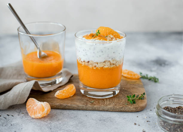 istock healthy chia pudding with mandarin in a glass. 1214702491