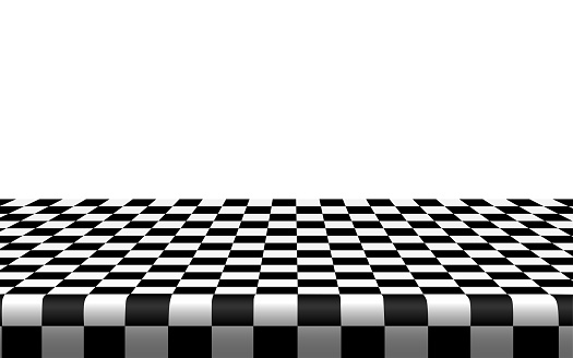 Checkered tablecloth on the table in the white room