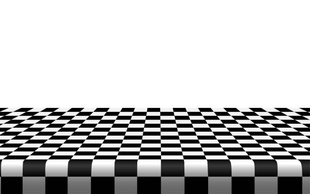 black and white room Checkered tablecloth on the table in the white room tablecloth illustrations stock illustrations