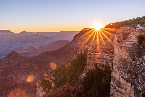 Beautiful view of the Grand Canyon in the light of the rising sun