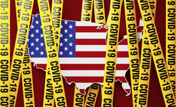 istock USA Map Surrounded by COVID-19 Imprinted Tape Barriers on Red Background 1214710397