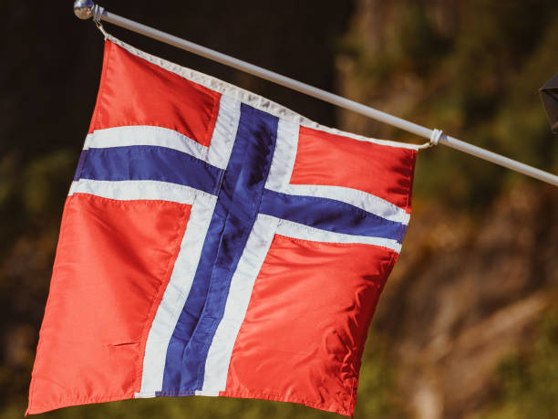 istock norwegian flag on green nature 1214710639