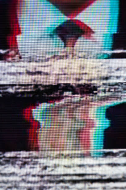 istock Man in a suit and a tie on the screen. Glitch. 1214710739