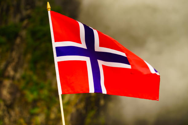 istock norwegian flag on green nature 1214711029