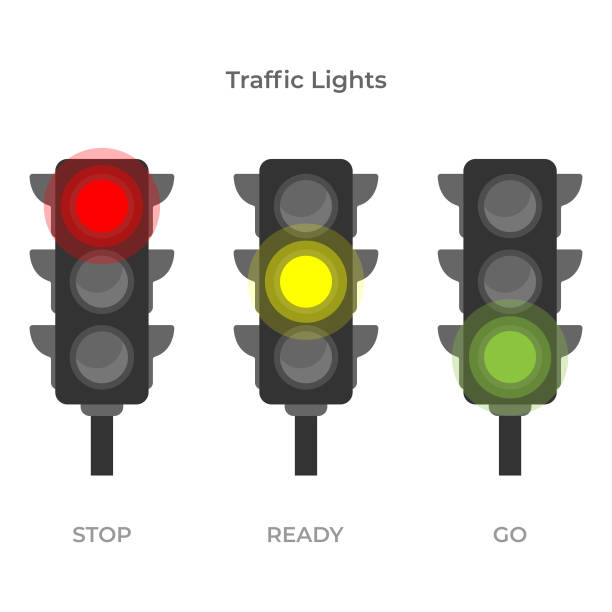 흰색 배경에 신호등 아이콘 평면 디자인입니다. - stoplight stock illustrations