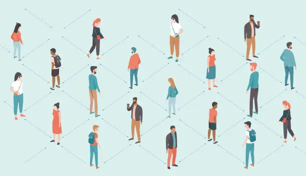 Vector illustration of Social distancing  during coronavirus COVID-19 2019-ncov disease oubreak