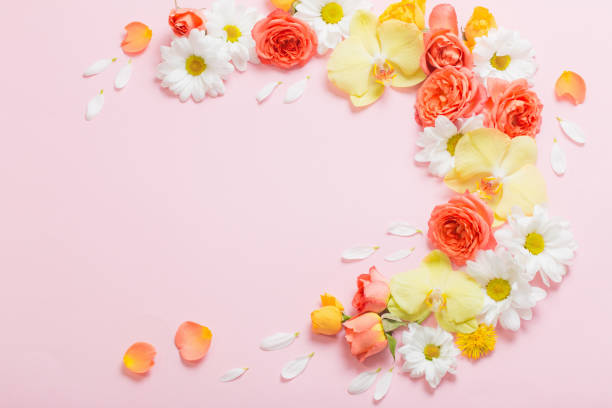 istock beautiful floral pattern on pink paper background 1214714311