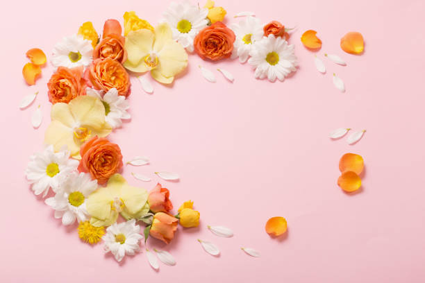 istock beautiful floral pattern on pink paper background 1214714349