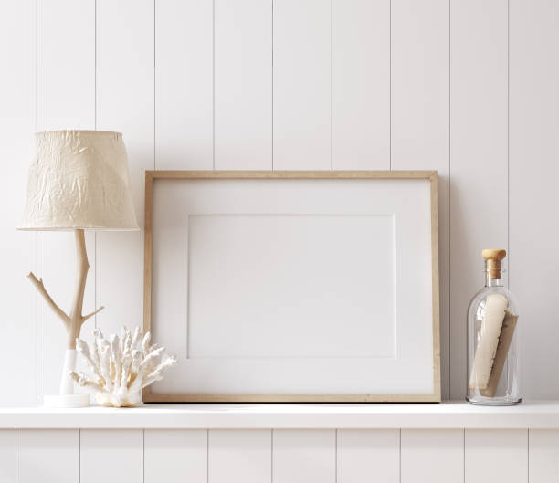 istock Mockup poster frame close up in coastal style home interior 1214719490