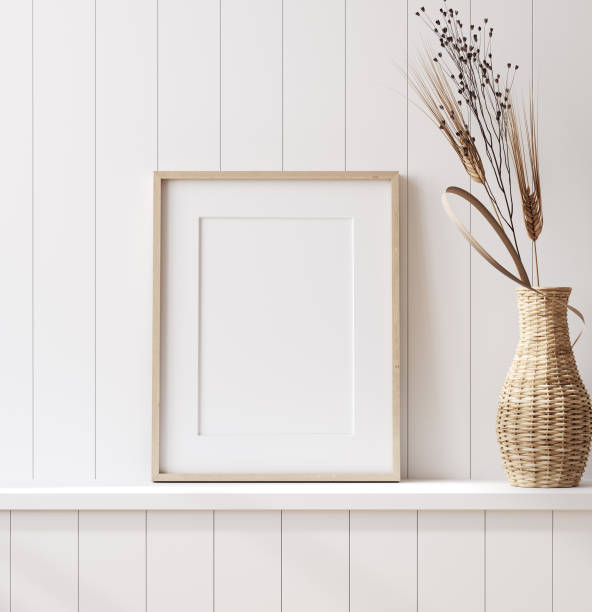 istock Mockup poster frame close up in coastal style home interior 1214719505