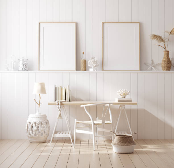 istock Poster mock up in home interior background, home office, Coastal style 1214719508