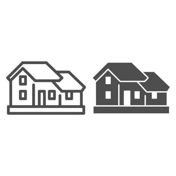 Vector illustration of Two-story house line and solid icon. Double floor home residential cottage symbol, outline style pictogram on white background. Building sign for mobile concept and web design. Vector graphics.