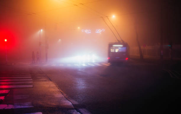 istock Traffic on a foggy winter night 1214721532