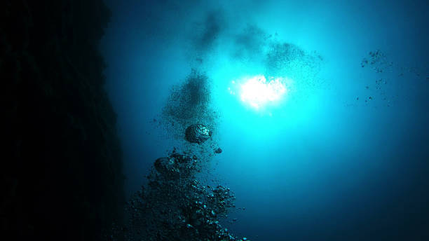 istock Bubble in the Blue Sea Underwater Ambiance, Sun light beams 1214721849
