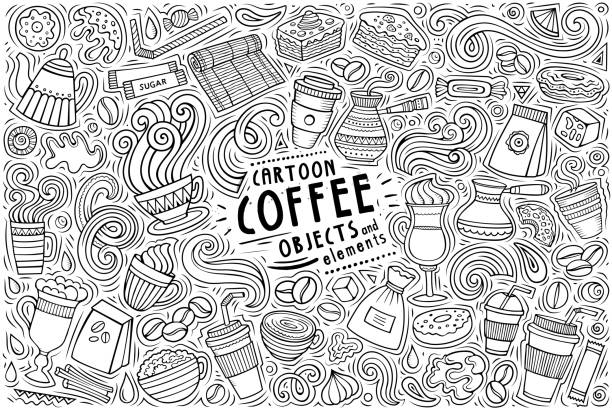 Vector set of Coffee theme items, objects and symbols vector art illustration