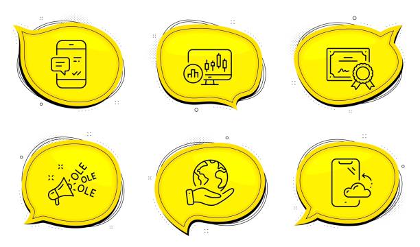 istock Smartphone cloud, Smartphone notification and Ole chant icons set. Candlestick chart sign. Vector 1214726417