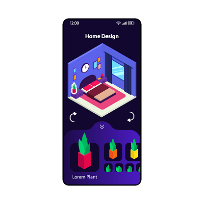 Home 3d Design App Smartphone Interface Vector Template Mobile Page ...