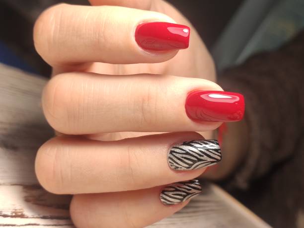 istock Trendy manicure design on a beautiful background. 1214729819