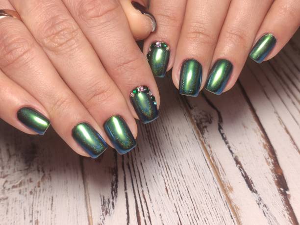 istock Trendy manicure design on a beautiful background. 1214729838