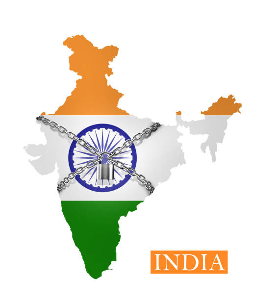 istock India Shutdown Chain and padlock Lock Down, With India Flag 1214732780