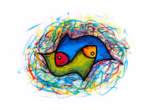 Pisces the fish zodiac illustrated abstract painting Pisces the fish zodiac illustrated abstract painting. Original painting on canvas. earth air fire water signs stock illustrations