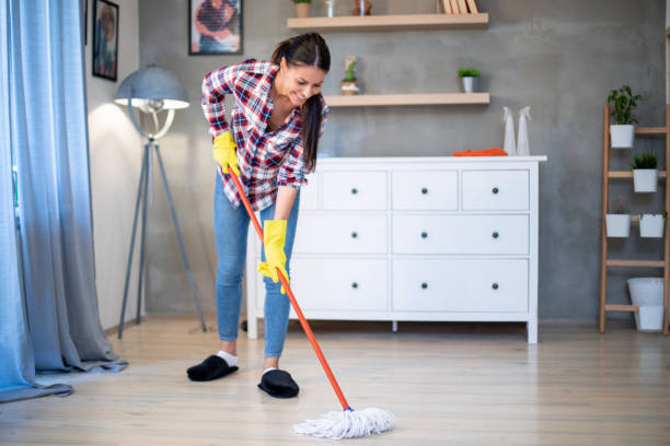 istock Young housewife doing house cleaning. 1214735051