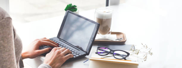 istock Banner for the site with a working girl at the computer. 1214735074