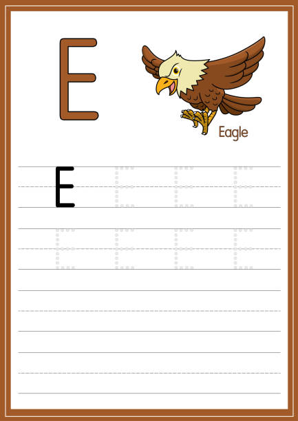 ilustrações, clipart, desenhos animados e ícones de ilustração vetorial de eagle com letra alfabeto e maiúscula para crianças que aprendem a traçar a prática abc no tamanho do papel a4 pronto para imprimir. - traçar