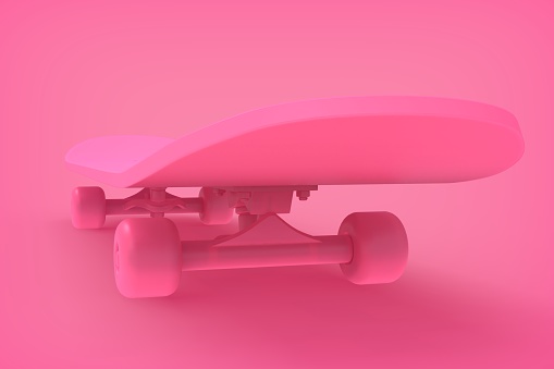 3D Rendering Pink Color Skateboard On Pink Background, Abstract Background Concept Stock Photo