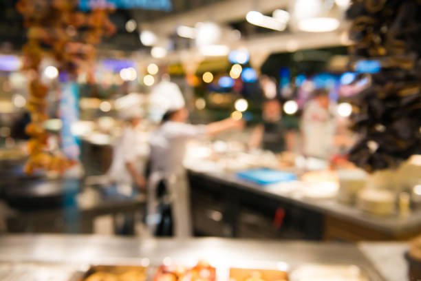 istock Blurred image of restaurant kitchen in shopping mall 1214746010