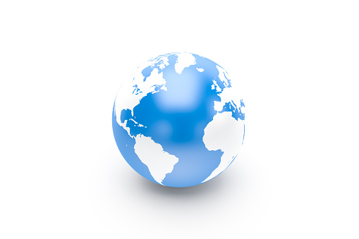 3d rendering, view of globe with white and blue on isolated background.