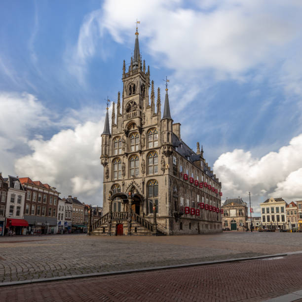 Old town hall in centre of Gouda, the Netherlands stock photo