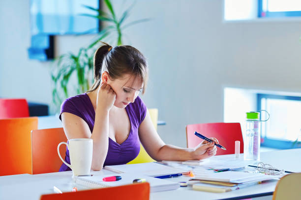 istock Student with books and papers, studying at home 1214753182