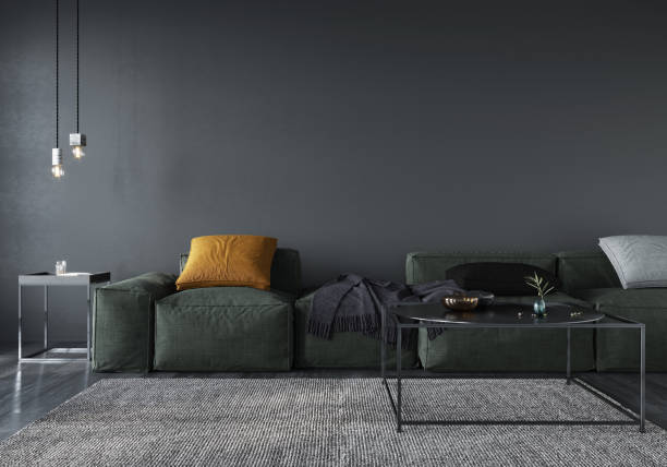 istock Living room interior with soft minimalist green sofa 1214753287