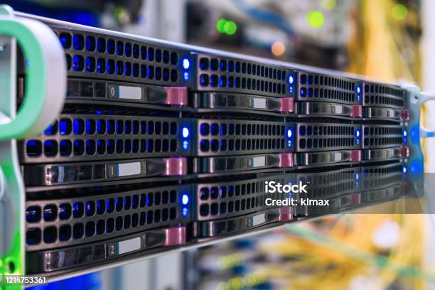Information Technology Concept A Modern Computer Server With Many Hard ...
