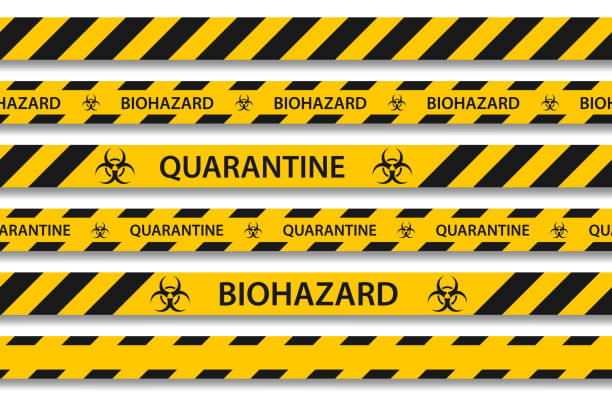 ilustraciones, imágenes clip art, dibujos animados e iconos de stock de vector biohazard peligro amarillo negro juego de cinta sin costura aislado sobre fondo blanco. cinta de esgrima de seguridad. gripe en cuarentena. advertencia peligro de peligro de gripe. coronavirus pandémico mundial covid-19 - cuarentena