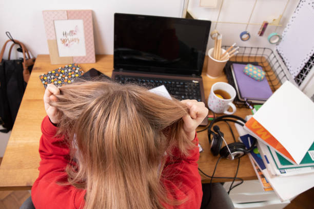istock Distance Learning. Girls studying at home using laptop during coronavirus pandemic 1214756861